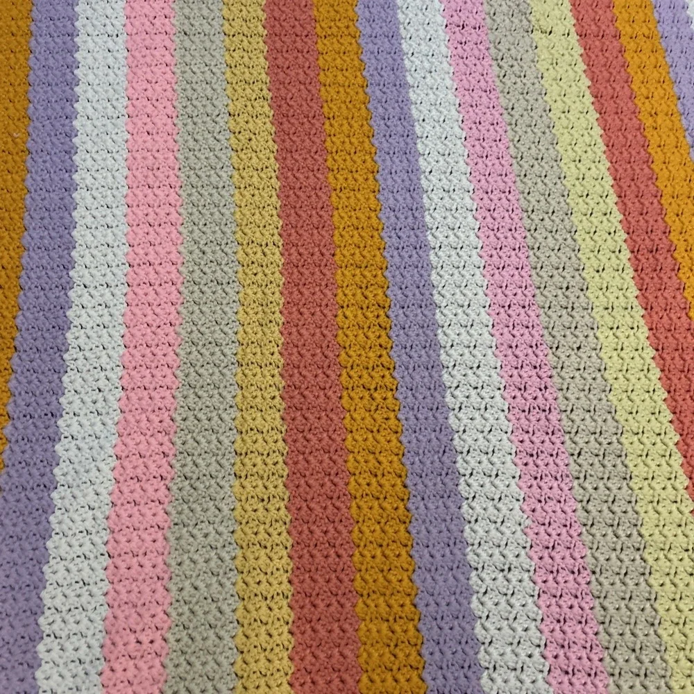 Handmade Multi Colored Striped Afghan Throw Blanket Scallop Edge Granny 72